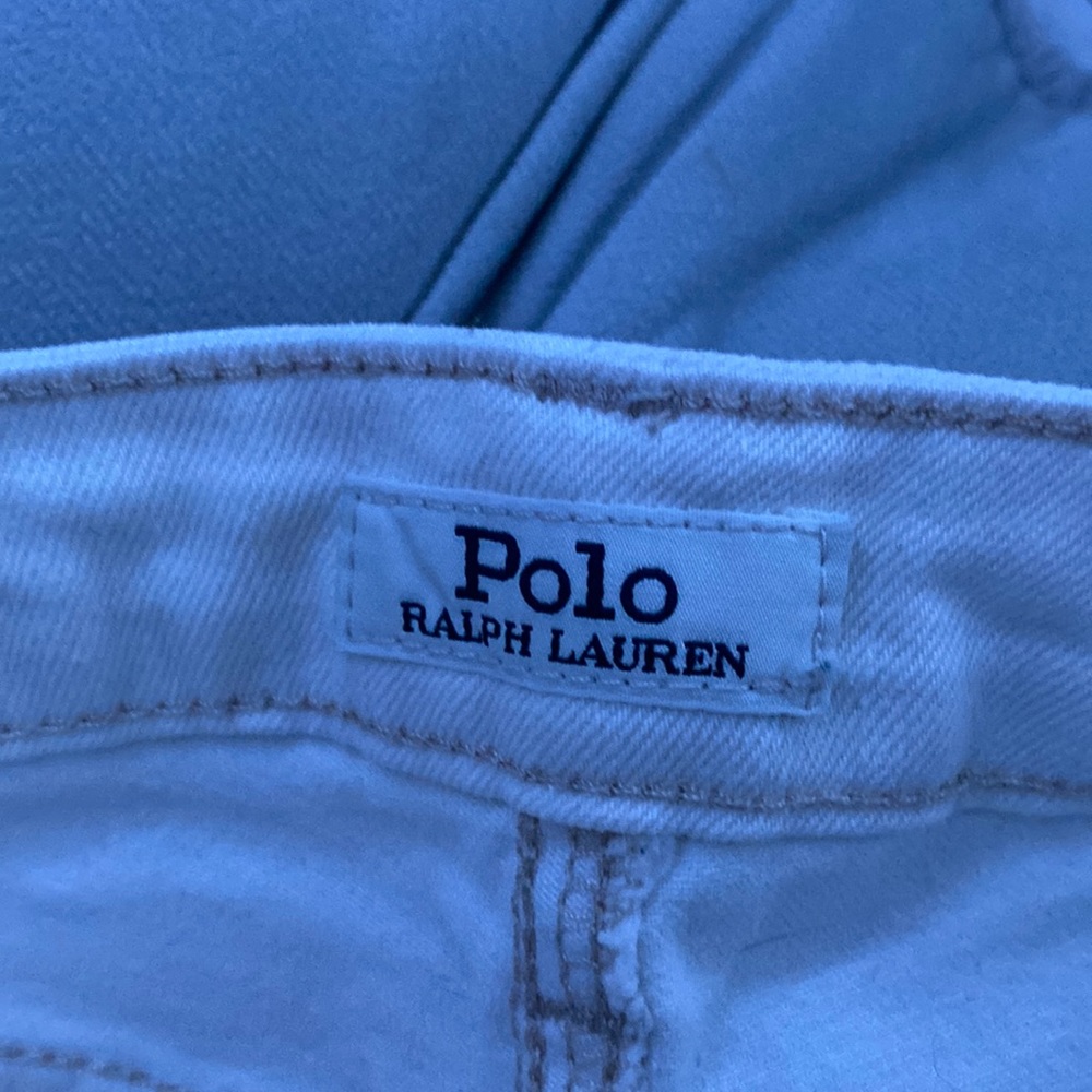 These are white jeans, size 14 kids, polo, and warn like 3 times.